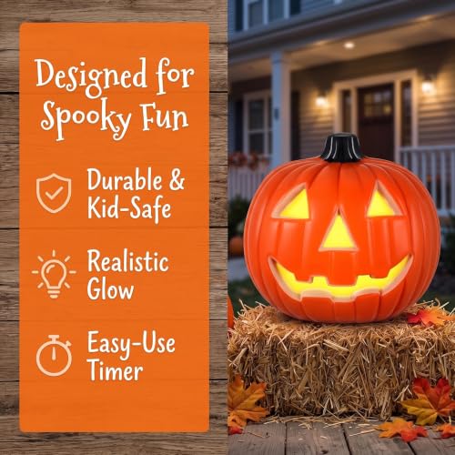 Plastic Pumpkin Lantern Figurine Light - Halloween Jack O Lantern Decor