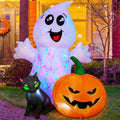 5FT Inflatable Ghost with Black Cat and Pumpkin Halloween Yard Decoration with LEDs