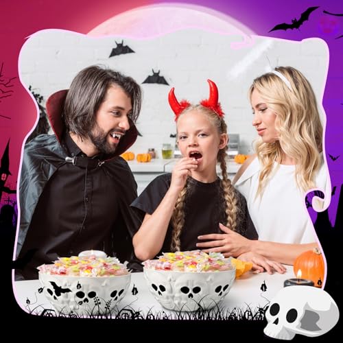 Skeleton Skull Halloween Candy Bowls Set - White Plastic Party Dish with Variation