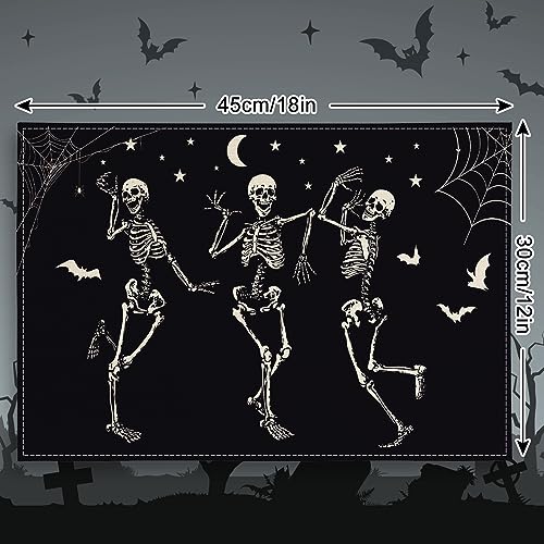 Halloween Dancing Skeletons Placemat Set - Black & White Table Mats, Heat Resistant & Non-Slip, 12x18 Inches
