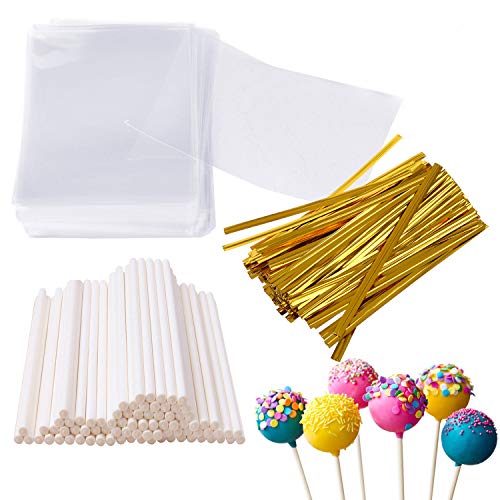 White Cake Pop Sticks and Wrappers Set - 4.7 Inches, Includes Bags & Ties