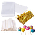 White Cake Pop Sticks and Wrappers Set - 4.7 Inches, Includes Bags & Ties