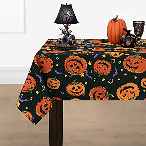 Halloween Tablecloth 84x60 Inch Pumpkin Bat Pattern Waterproof Spillproof Decor