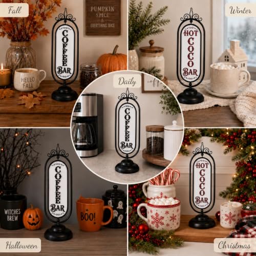 Reversible Coffee & Hot Cocoa Sign - Black & Red, 3D Metal Decor
