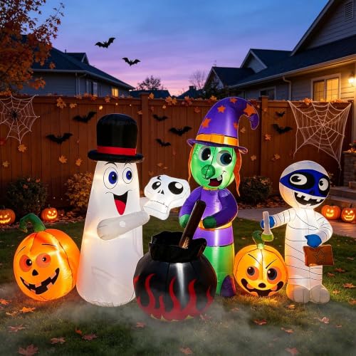 8 Ft Halloween Inflatable Witch Ghost Mummy Yard Decorations with LED Lights