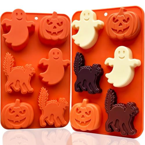 Halloween Silicone Mold Set with Ghost Pumpkin Black Cat - 6 Cavities, Food-Grade, Reusable