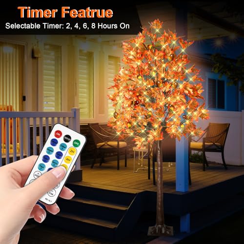 2 Pack 6FT Lighted Maple Tree with 130 LED Lights & Autumn Decor - Remote
