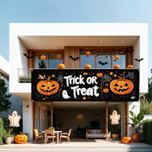 Halloween Fence Banner 10x3FT Waterproof Outdoor Yard Decor with Ghost & Bats - Variation 43-1