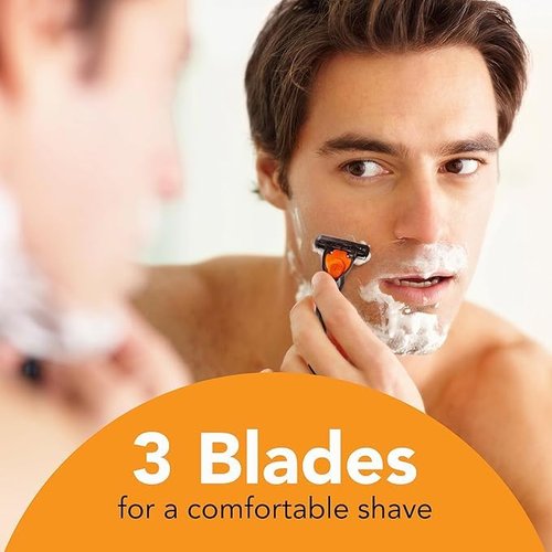 BIC Comfort 3 Men's Refillable Razor Heads with 3 Long Lasting Blades and Enhanced Lubricating Strips, 14 Razor Refill Cartridges