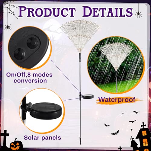 Halloween Solar Firework Lights 3 Pcs - Purple, Orange, Green LED Pathway Decor