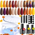 Golden Fall Leaves Gel Nail Polish Kit with UV Light - 12 Colors & Manicure Tools