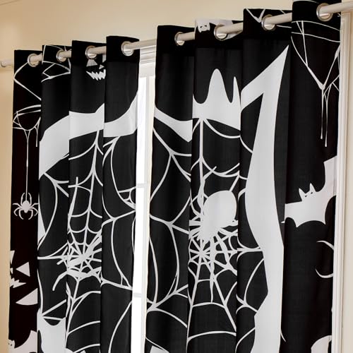 Halloween Curtains for Living Room & Bedroom - Black Spider Web 2 Panels - 55W x 84L - Variation of Black / 55W x 84L