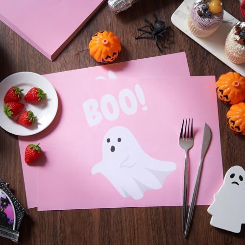 Halloween Ghost Boo Paper Placemats Pink Ghost - 100 Pack Table Decor