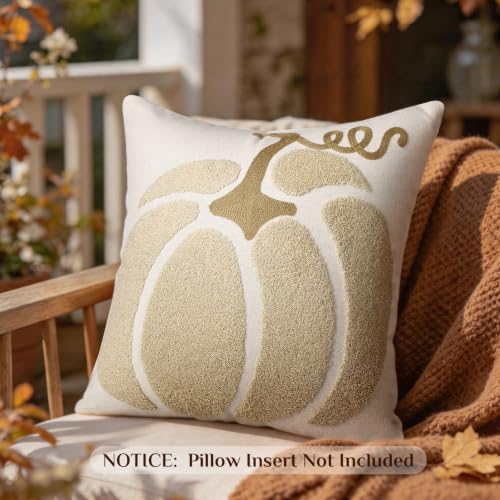 Beige Fall Pumpkin Pillow Cover 18x18 Autumn Halloween Thanksgiving Decor