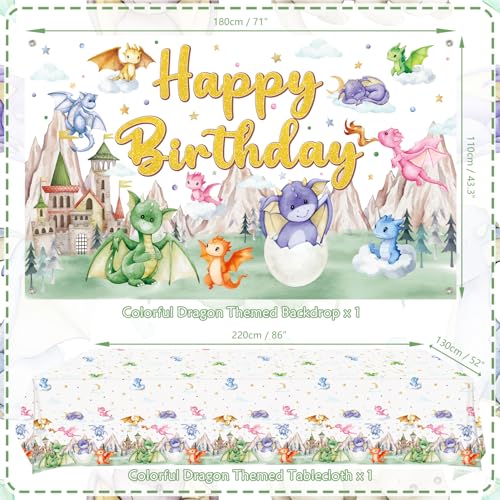Dragon Party Supplies Set for 20 Guests - Birthday Backdrop Plates Cups Napkins Balloons
