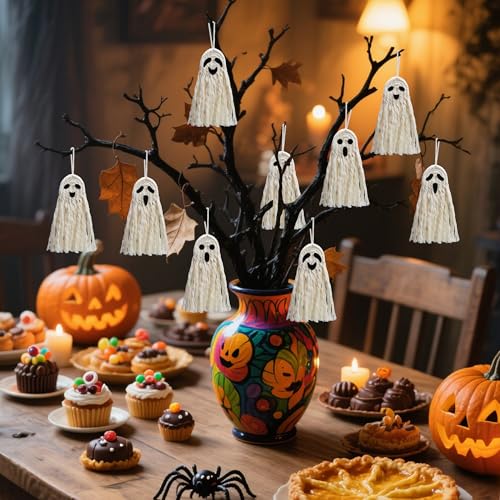 12 Pcs Halloween Boho Ghost Macrame Decorations - Small Edition