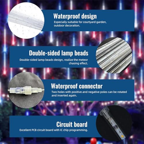 Outdoor Christmas Meteor Shower Lights 8 Tubes Waterproof Icicle String Lights
