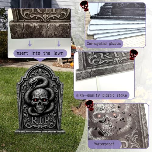 17 Inch Halloween Skeleton Tombstones Outdoor Decorations - 6 Pack Spooky Cemetery Set