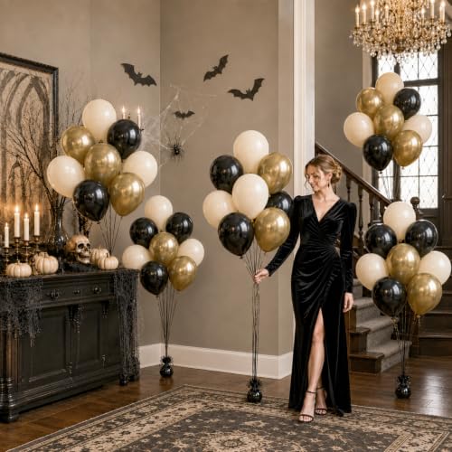 Black White Gold Balloons Set - 50pcs 12 Inch Latex for Birthday Party Decorations