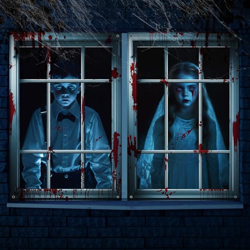 Halloween Ghost Window Curtains Set - Spooky Decor for Indoor & Outdoor Halloween