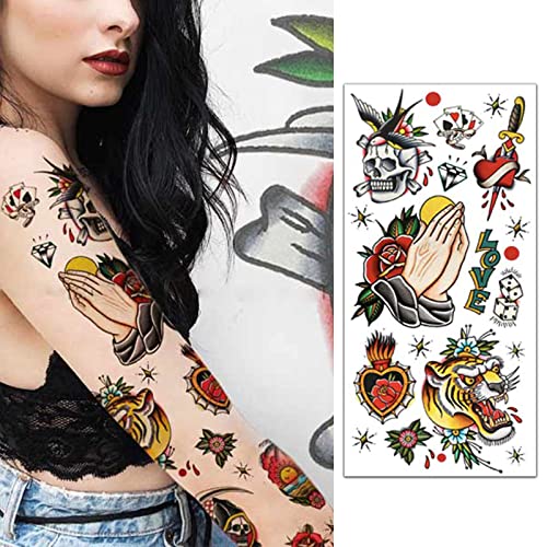 Temporary Tattoo Sheets 120×260mm Vintage Skull Rose Designs for Body Art