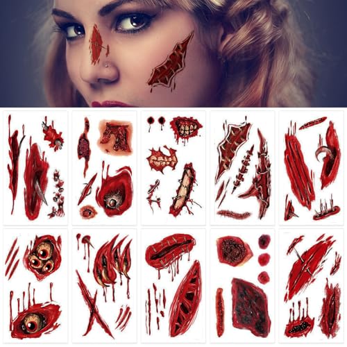 Fake Scars Temporary Tattoos A - 60+PCS Horror Blood Zombie Wounds Halloween