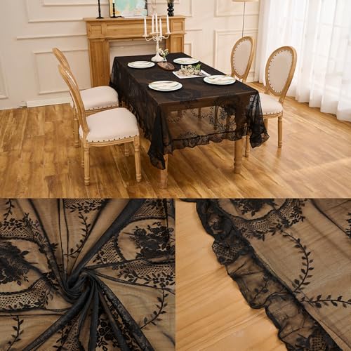 Black Lace Tablecloth - Vintage Rectangular 55x40 Inches with Scalloped Edge - Variation of THIS listing