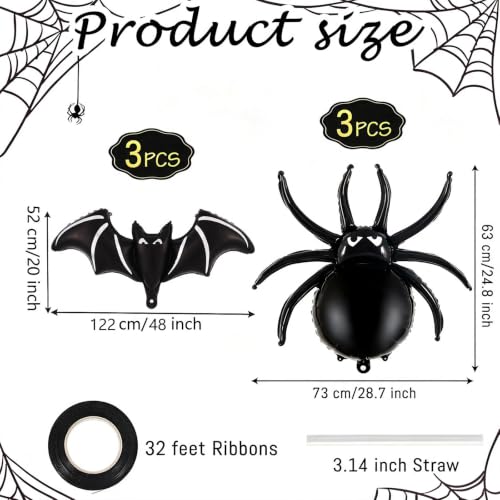 Halloween Foil Balloons Set - 33 Inch Spider & 48 Inch Bat Decorations for Parties
