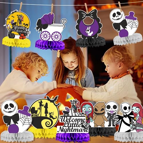 9-Pack Halloween Baby Shower Centerpiece Honeycomb Decorations - Spooky Table Decor for Parties