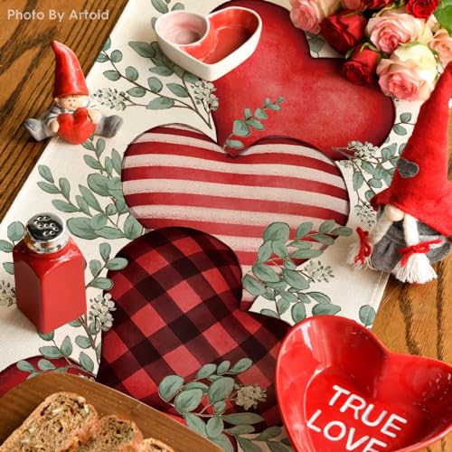 Eucalyptus Hearts Valentine's Day Table Runner 13x90 Inch - Red & Hearts Design