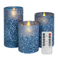 Raindrops Blue Flameless Candles with Remote Control - Real Wax Glass Battery Operated Set
