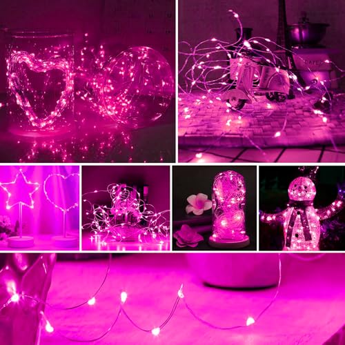 Pink Battery-Operated Fairy Lights 100 Pack 20 LED 7ft String with 3 Modes for Indoor Outdoor Decor