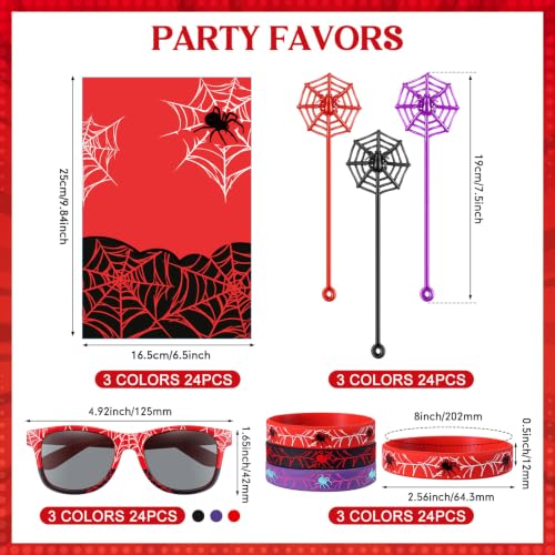 96 Pieces Spiderweb Party Favor Set with Bracelets Glasses and Gift Bags - Vibrant