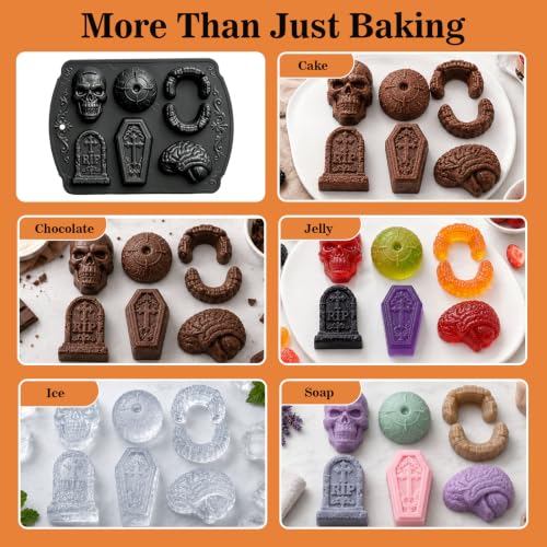 Skull Cake Pan Silicone Mold Halloween Baking & Party Ice Cube Set - Variation B