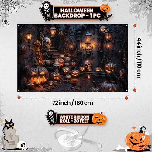 Halloween Backdrop 72x44 Inch - Spooky Haunted Mansion Scene - Orange & Black Variation