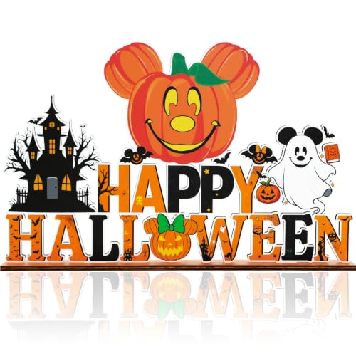 Halloween Wood Table Centerpiece Decorations - Spooky Pumpkin, Ghost & Castle
