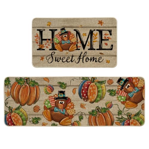Kitchen Floor Mats Set of 2 Non-Slip Durable Seasonal Decor 17x29 & 17x47 Inches