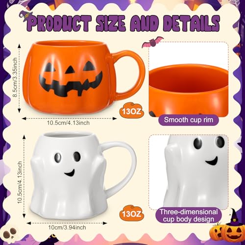 Halloween Pumpkin & Ghost Ceramic Mug Set - 4 Pcs, 14oz Holiday Coffee Cups - Variation 4