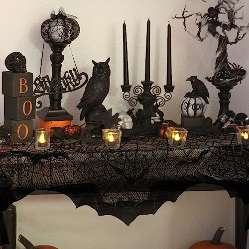 Halloween Fireplace Mantel Scarf Black Lace Spiderweb 20x79 Inches - Indoor Decor