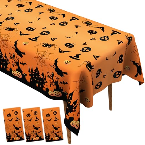 Halloween Tablecloth 3 Pcs Set Waterproof Plastic Rectangular Table Cover with Bat Pumpkin Ghost - 54x108 Inch - Variation of THIS listing