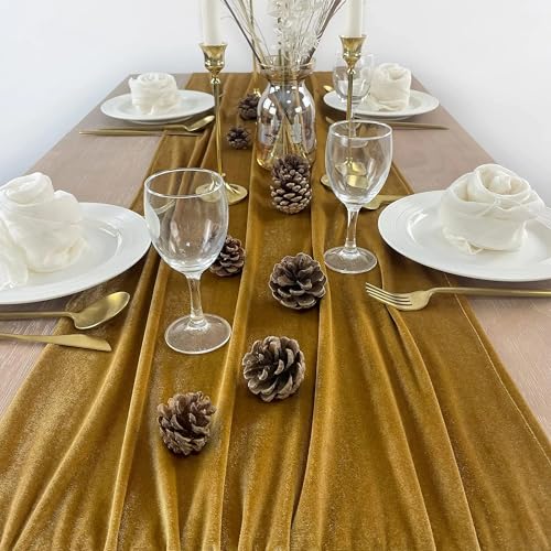 Gold Velvet Table Runner 20x120in - Wedding & Event Decorations, 5 Pack