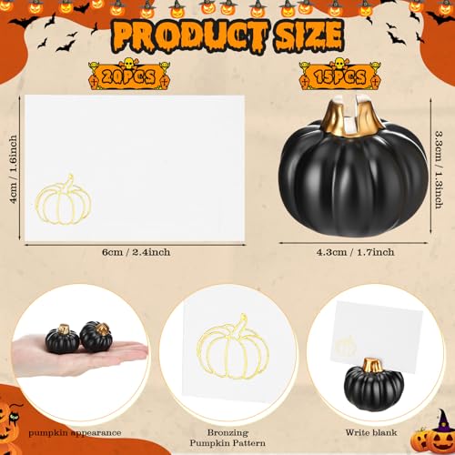 Halloween Pumpkin Place Card Holders - Black (16 Pack) for Fall Thanksgiving Parties