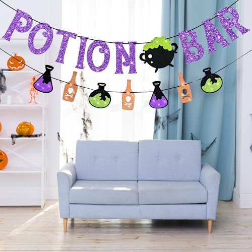 Halloween Potion Bar Banner with Potion Signs - Glitter Party Decor - Variation: Halloween Potion Bar