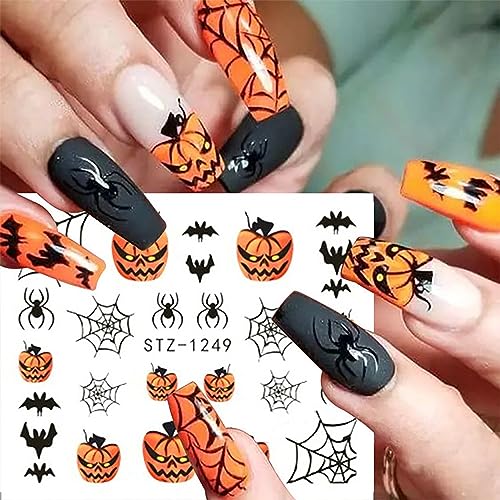 Halloween Nail Stickers Set – Pumpkin Ghost Spider Web Holographic Decals with Variation Pumpkin & Ghost