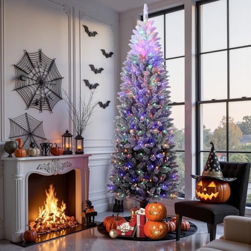 6Ft Slim Artificial Christmas Tree - White & Black Gradient Flocked Decor