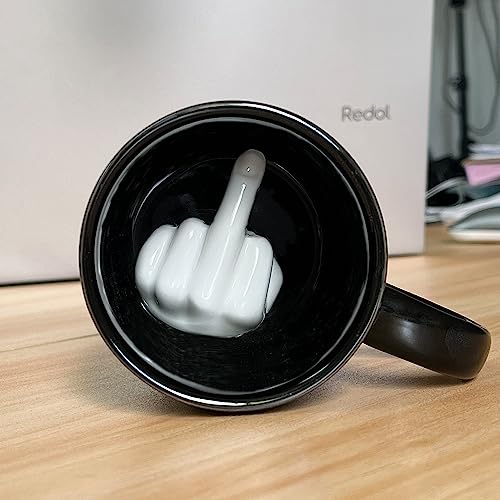 Black Up Yours Middle Finger Mug - Funny Ceramic Coffee Cup, Novelty Gag Gift