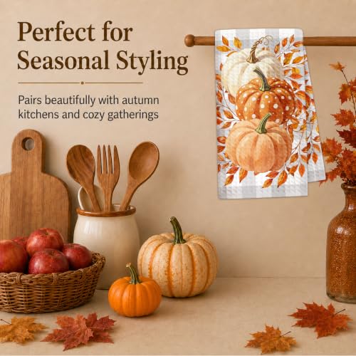 Fall Maple Leaves Decor Pumpkin Kitchen Towel - Autumn Home Accent