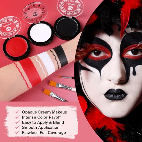 Face & Body Paint Kit with Brushes - White Black Red for Halloween Cosplay SFX Makeup - Variation: Black+White+Red