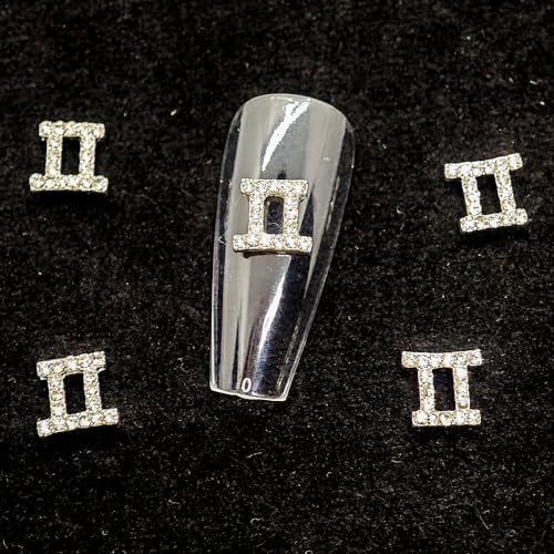Silver Gemini Zodiac Nail Charms - 15pcs 3D Nail Art Decorations for DIY Manicure