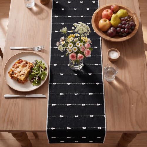 Black Cotton Woven Table Runner 12x72 Inch Farmhouse Halloween Decor